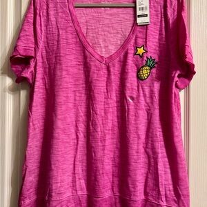 Lane Bryant Pink V-Neck Tee with Pineapple Patch